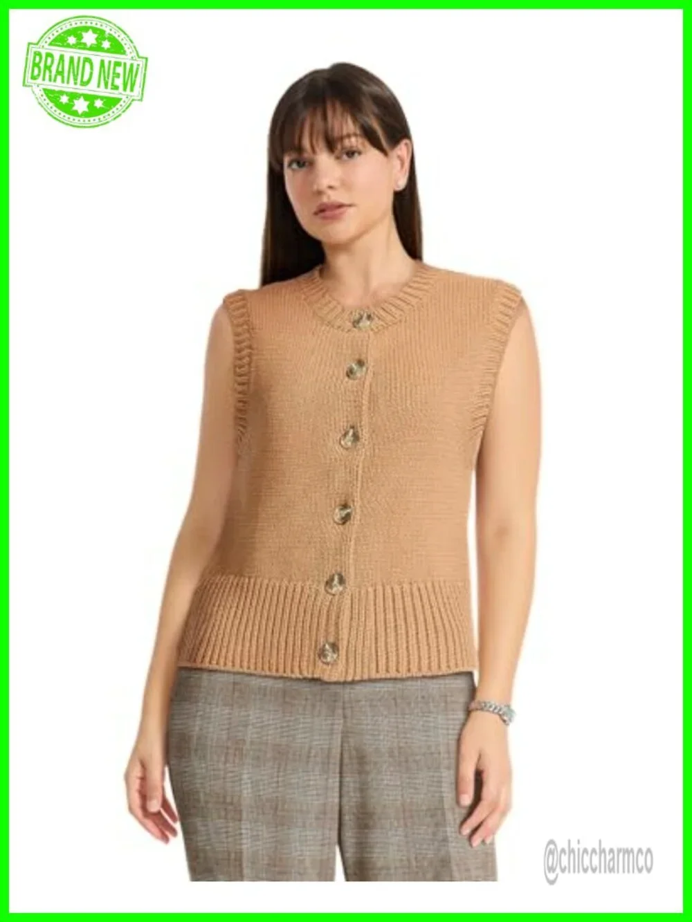 Sleeveless Button Front Sweater Vest - Cotton Blend